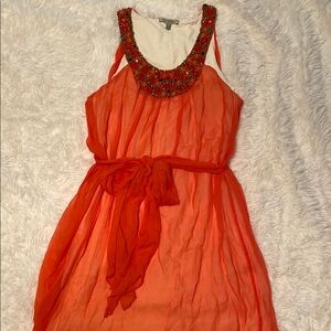 Orange Beaded Neckline Dress